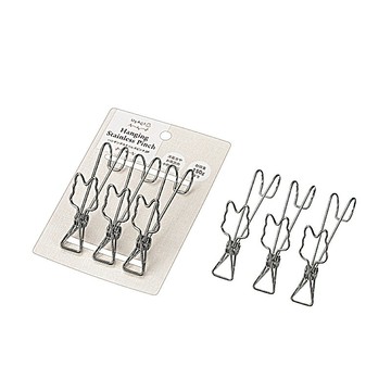 asdfkitty*日本 ECHO 造型不鏽鋼掛勾夾3入-曬衣夾-可掛在網板.洞板.鋼架上-可夾菜瓜布.手套.牙膏-正版