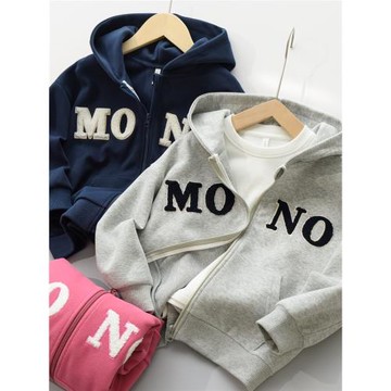 兒童連帽寬松外套 男女童字母休閑衛衣開衫 中大童170 春秋款童裝