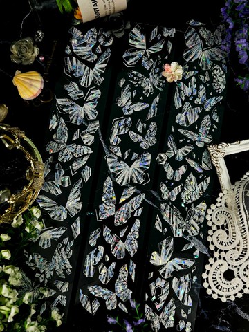 蝶影碎夢白 PET 紙膠帶 白墨貝殼光 10米卷