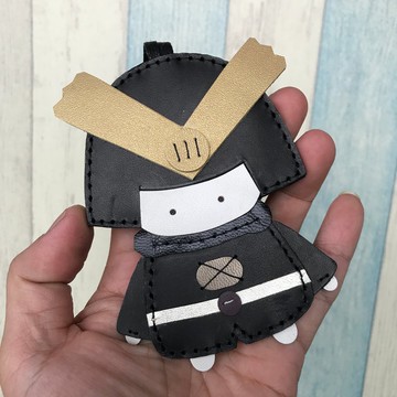 療癒小物 黑色 可愛 日本武士 純手工縫製 皮革 吊飾 大尺寸