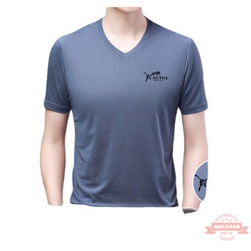 2020夏季男士時尚冰絲V領衫輕薄印花圓領短袖T恤男。令浩服飾