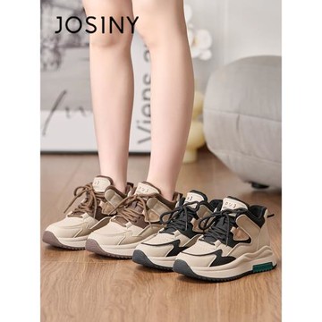 卓詩尼加絨老爹鞋女款2025秋冬新款真皮厚底雪地靴棉鞋拼色運動鞋