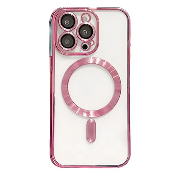 透明髮絲紋 Magsafe 磁吸手機殼  iPhone 14 Pro Max  玫瑰粉