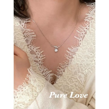 Pure Love樂芙 / 正韓 銀飾【S925純銀】N01111簡約通體純銀打結方糖鋯石鎖骨鏈 短項鏈 / 銀