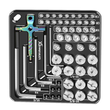 螺絲和六角扳手存儲板套件,帶 6 個六角扳手和 47 個不銹鋼六角扳手 M2.5 M3 M4 M5 1/4-20 3/8