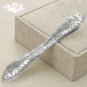 原創手工古風銀發簪999純銀古典簪子頭飾雙尖足銀發簪盤發扁簪