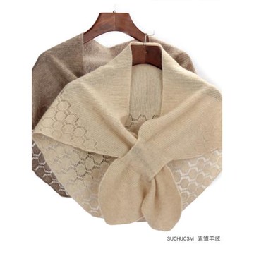 SUCHU素雛 名媛風！純山羊絨圍巾女保暖護肩頸針織穿孔空調房披肩