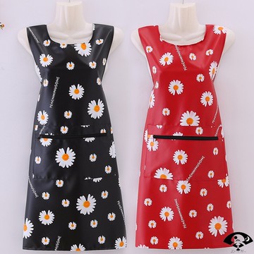 皮面圍裙防水防油長袖軟皮罩衣韓版時尚女廚房做飯家用皮尤工作服