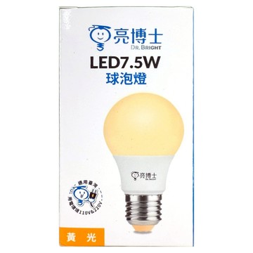 亮博士 LED E27球泡 7.5W 3000K 節能省電  黃光  1個