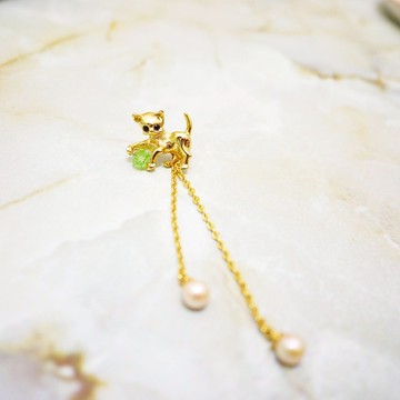 古董細緻小貓珍珠垂墜 胸針