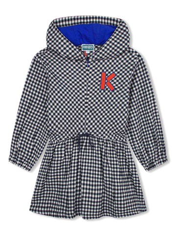 Kenzo Kids - check-print hooded dress - kids - Cotton/Viscose - 10 yrs - Blue
