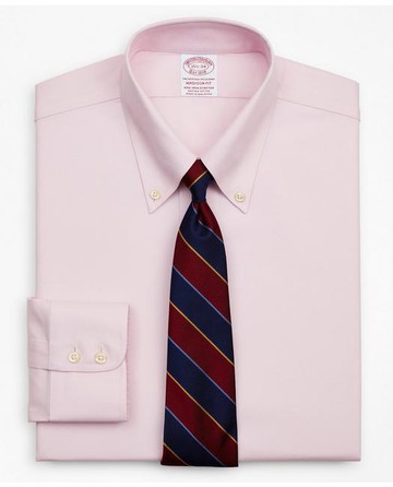 Brooks Brothers Men's Stretch Madison Relaxed-Fit Dress Shirt, Non-Iron Royal Oxford Button-Down Collar | Pink | Size 14½ 32
