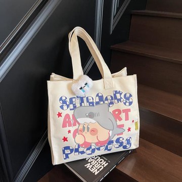 卡通字母帆布單肩包包女大容量通勤托特包時尚手提袋學生書包跨境