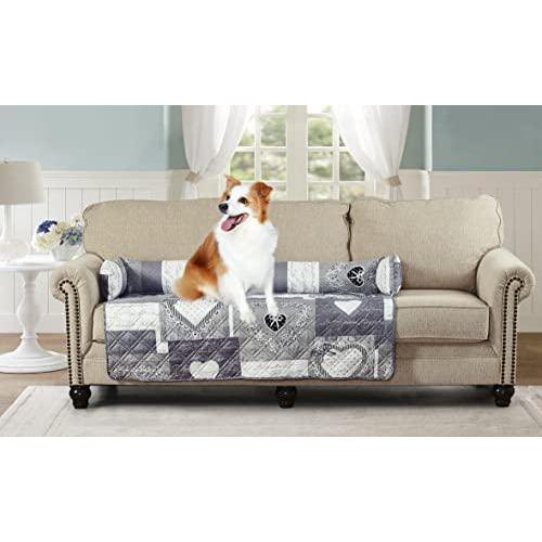 Brilliant Sunshine Grey Heart Love Patchwork Pet Sofa Bed, Quilted, Slip Re