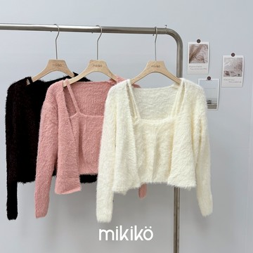 美木子｜個人套裝｜ 細肩水貂毛背心 軟糯水貂毛短外套 兩件套 3色【S206141】約會戰袍 毛絨外套 辣妹穿搭