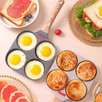 ✅【源頭工廠】麥飯石四孔煎蛋帶蓋平底鍋不粘鍋早餐鍋