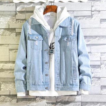 春季牛仔外套男士潮牌春秋款褂子潮流上衣服男生美式百搭工裝夾克