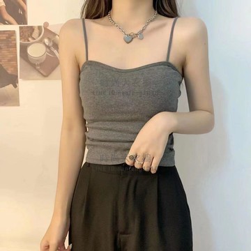 帶胸墊小可愛吊帶背心女外穿潮夏修身顯瘦美背打底內搭抹胸露臍短版上衣【時尚大衣櫥】