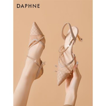 達芙妮高跟鞋女春夏季2024年爆款仙女風尖頭網紗性感中空細跟涼鞋