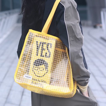 冰塊系列 游泳健身瑜伽包 大容量網格防水沙灘手提包 甜梨黃