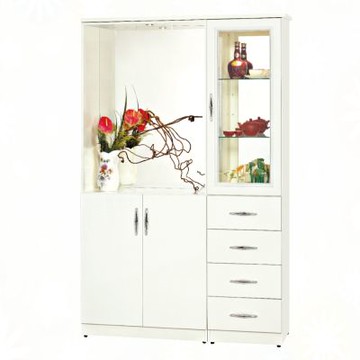 文創集-南亞塑鋼     宮崎  南亞塑鋼4.2尺玻璃四抽高雙面櫃/隔間櫃(內置LED透射燈)-127x40x197.5cm免組