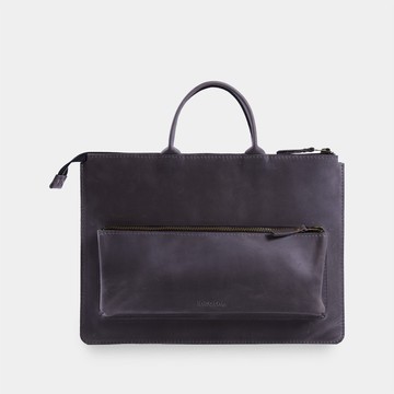 灰色皮革筆電保護套附提把 – 真皮筆電包