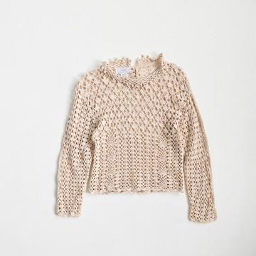 【蛋植物古著】杏仁鏤空棉質針織古著上衣