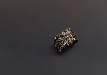 實物系列-黑麥草質感925銀開口戒