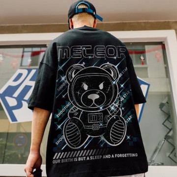 oversize潮牌小熊短袖男潮日系BF風寬松半袖潮流大碼T恤夏季新款