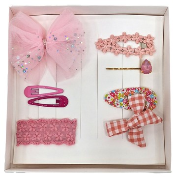 JirehBow 韓國髮飾 E02 小清新少女八件組 髮夾套裝  19 x 19.5 x 4cm  粉色