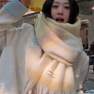 超實惠臘 秋冬圍巾 圍脖韓版芝士奶黃彩點圍巾冬季新款保暖防寒女加厚披肩圍脖暖冬必備