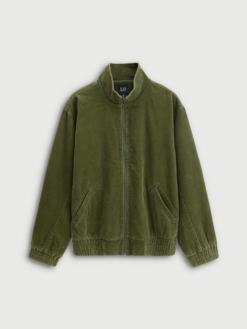 男裝 Logo刺繡立領棒球外套-軍綠色