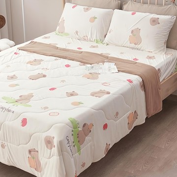 BUHO 布歐 激凍冰紗床包枕套 6尺雙人加大 針織涼感  床包188 x 182cm + 枕套75 x 45cm  甜柑水豚君