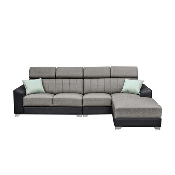 傢俱工場-歐克丹 滑墊可調頭枕獨立筒貓抓皮沙發4人+腳椅(贈抱枕*2)煙幕灰