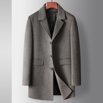 [巴黎精品] 毛呢外套中長版大衣-羊毛雙面呢鵝絨內膽男外套p1ac20