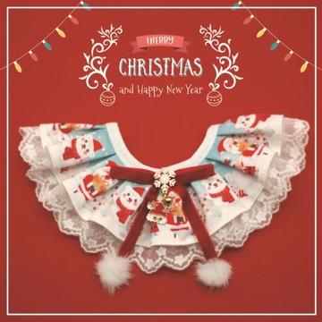 貓咪口水巾圣誕節圍巾可愛圍兜布偶貓蕾絲圍脖柴犬狗狗圍嘴裝飾品