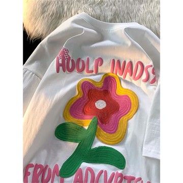 美式復古純棉短袖T恤男女加肥特大碼胖mm潮牌寬松慵懶風情侶上衣