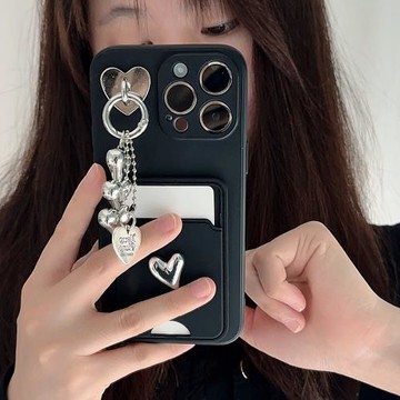 電鍍簡約愛心適用iPhone14promax蘋果13手機殼12插卡包11卡套xs全包8高級感7plus軟殼xr硅膠14保護套13網紅女