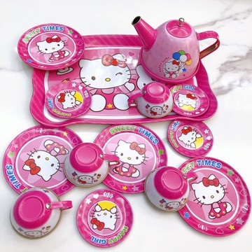 兒童仿真茶具過家家馬口鐵茶杯套裝茶壺廚房下午茶蛋糕塔水壺玩具