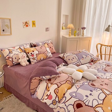 冬季牛奶絨四件套1.8m珊瑚絨法蘭絨床上雙人加厚加絨被套床單冬天