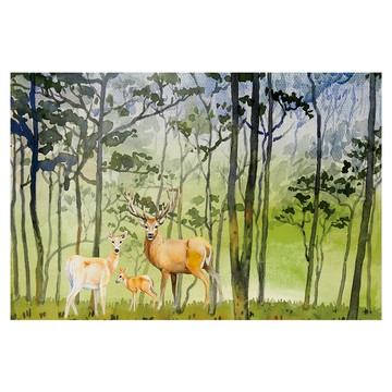 24mama 掛畫 單聯式 動物藝術生態草地繪畫 森林風景 鹿家庭  60 x 40cm  無框畫
