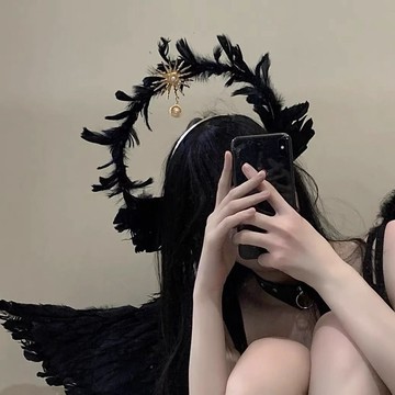 🔥臺灣出🔥洛麗塔白黑色天使髮箍翅膀羽毛cosplay服裝飾女穿搭套裝道具 萬聖節聖誕節服裝飾