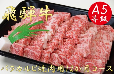 A5飛騨牛バラカルビ焼き肉用12か月コース