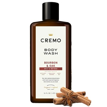 CREMO 香水沐浴露 波本威士忌橡木桶，豐富綿密泡沫，保濕清爽，473ml  1瓶