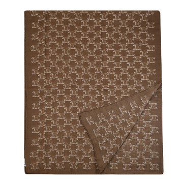 CELINE TRIOMPHE 凱旋門印花羊毛混紡長圍巾/披肩.深棕色