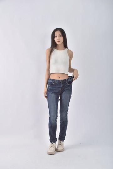 (XL) american eagle高腰丹寧牛仔質感棉質仿舊藍色長褲