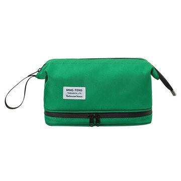 MING FENG 手提式大容量乾濕分離雙層洗漱包 - 綠色 防水尼龍面料  27 x 14.5 x 26cm