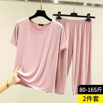 莫代爾大碼睡衣女夏季寬松可外穿家居服套裝薄款短袖七分褲兩件套