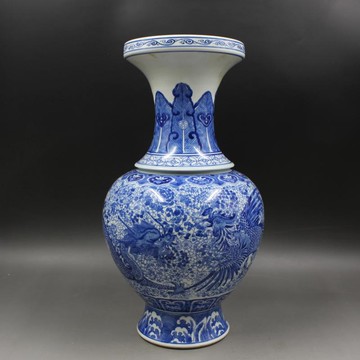 清乾隆年制青花穿花龍鳳紋魚尾瓶 手繪仿古瓷器 家居擺件古玩收藏1入