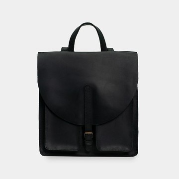 黑色皮革筆電背包 — 復古男女通用工作旅行後背包